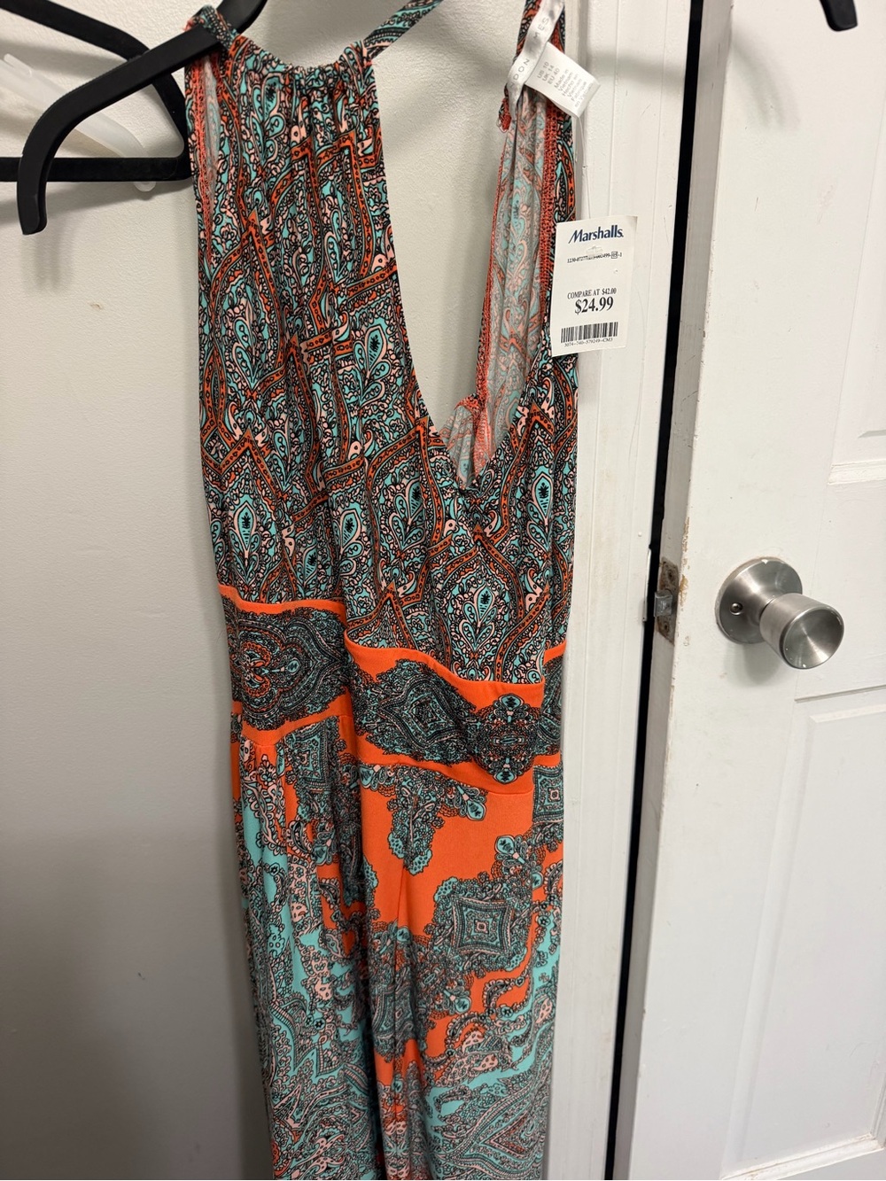 London Times Orange & Teal Paisley Halter Maxi Dress